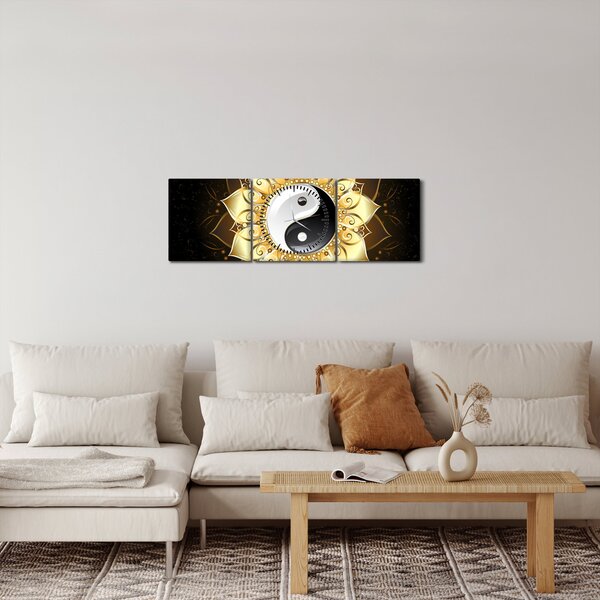 Kép - arany yin-yang (órával) (90x30 cm)