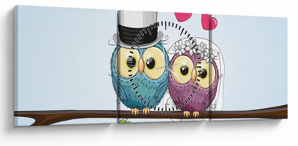 Kép - szerelmes baglyok (órával) (90x30 cm)