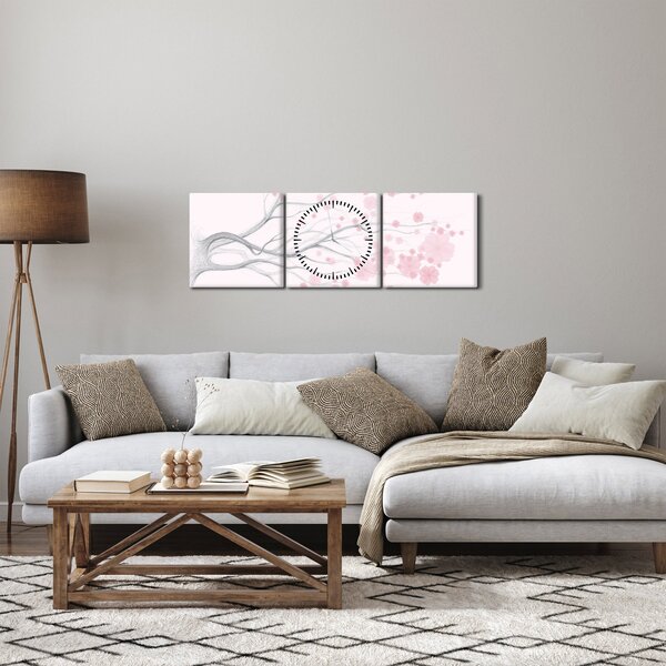 Kép - rózsaszín virágok (órával) (90x30 cm)