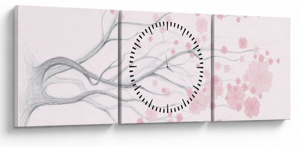 Kép - rózsaszín virágok (órával) (90x30 cm)