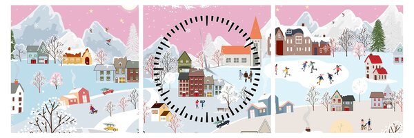 Kép - varázslatos tél (órával) (90x30 cm)