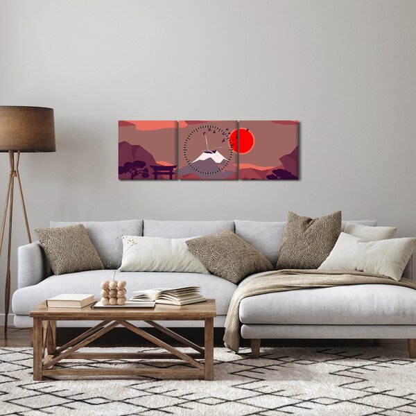 Kép - A Fuji-hegy illusztrációi (órával) (90x30 cm)