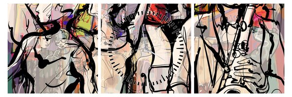 Kép - Jazz éjszaka (órával) (90x30 cm)