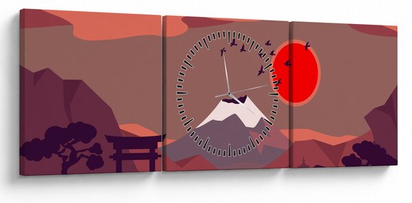 Kép - A Fuji-hegy illusztrációi (órával) (90x30 cm)