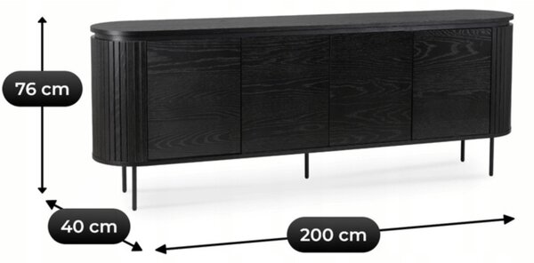Komód 200 cm, négyajtós kivitelben, fekete színben BECK