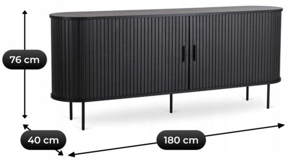 Kétajtós tolóajtós komód 180 cm, fekete színben TRISH