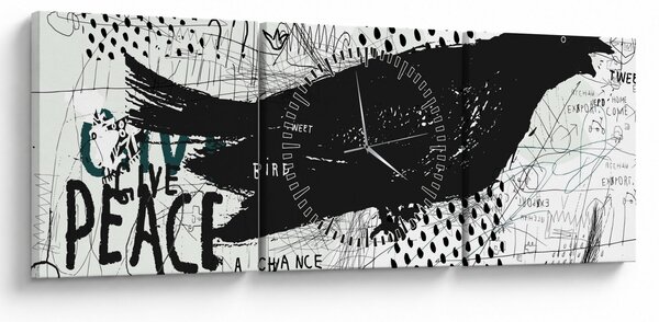 Kép - Street art - madár (órával) (90x30 cm)