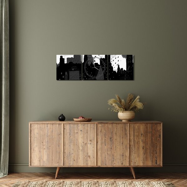 Kép - Város feliratokkal és mintákkal (órával) (90x30 cm)