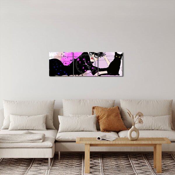 Kép - Nő egy fekete macskával (órával) (90x30 cm)