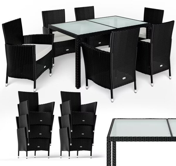 Casaria® Berlin 1+6 kerti polyrattan bútor szett - fekete