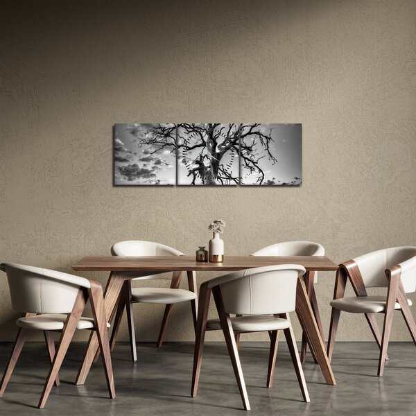 Kép - fekete fehér fa (órával) (90x30 cm)