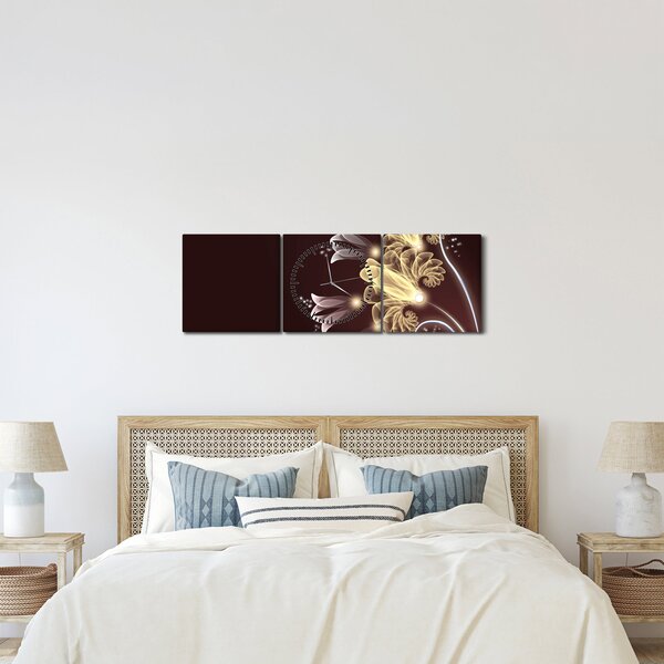 Kép - fényes virágok (órával) (90x30 cm)