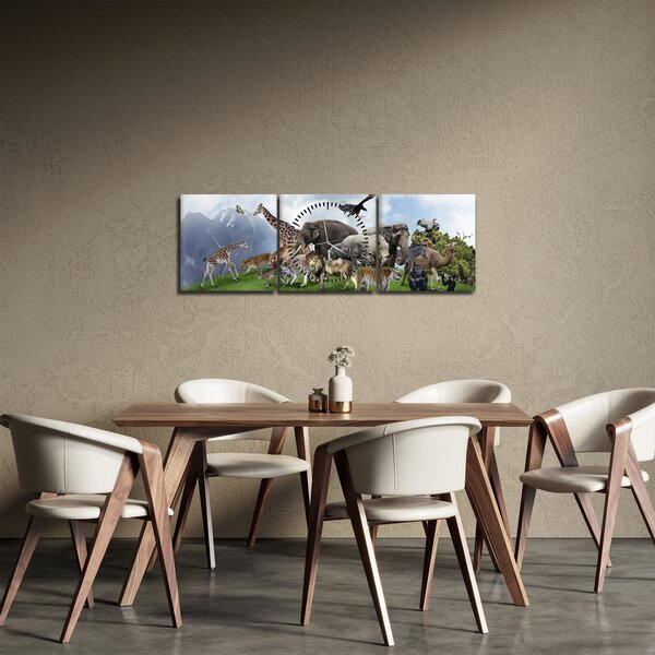Kép - állatok a szigeten (órával) (90x30 cm)