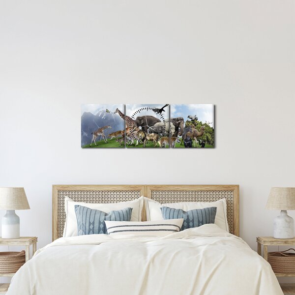 Kép - állatok a szigeten (órával) (90x30 cm)