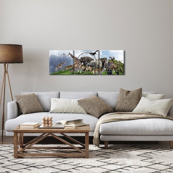 Kép - állatok a szigeten (órával) (90x30 cm)