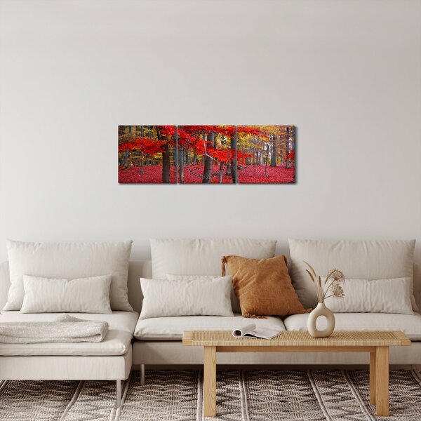 Kép - vörös erdő (órával) (90x30 cm)