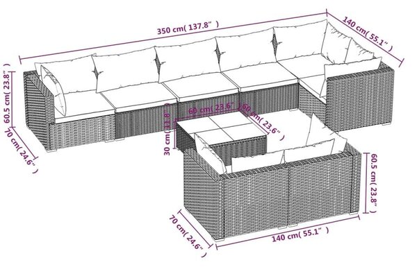 VidaXL 9 részes barna polyrattan kerti ülőgarnitúra párnákkal