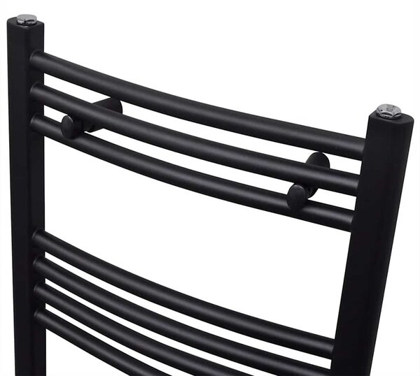 Fekete fürdőszobai íves törölközőtartó központi fűtéssel 480x480 mm