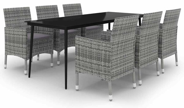 VidaXL 7 részes polyrattan és üveg kerti étkezőgarnitúra párnákkal