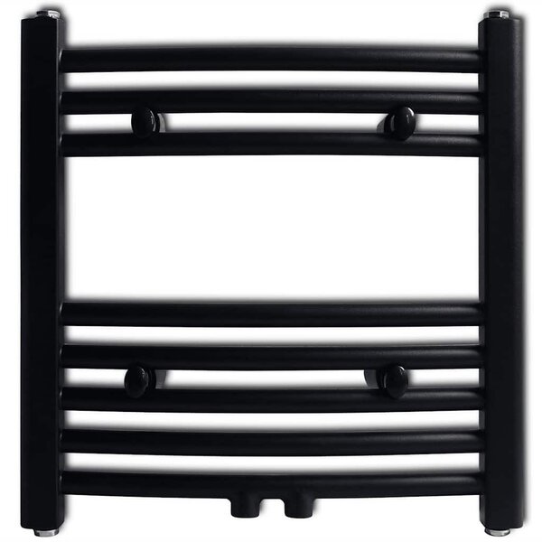 Fekete fürdőszobai íves törölközőtartó központi fűtéssel 480x480 mm