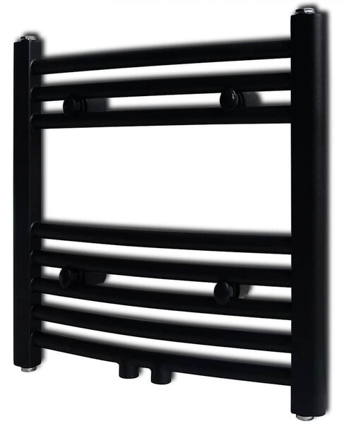 Fekete fürdőszobai íves törölközőtartó központi fűtéssel 480x480 mm