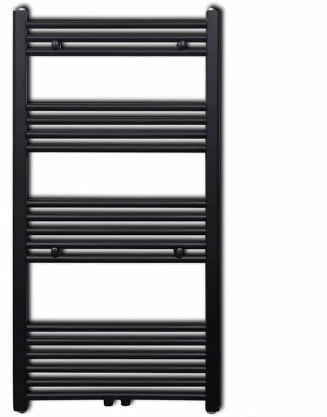 Fekete fürdőszobai egyenes törölközőtartó központi fűtéssel 600x1160mm