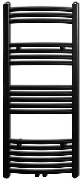 Fekete fürdőszobai íves törölközőtartó központi fűtéssel 500x1160 mm