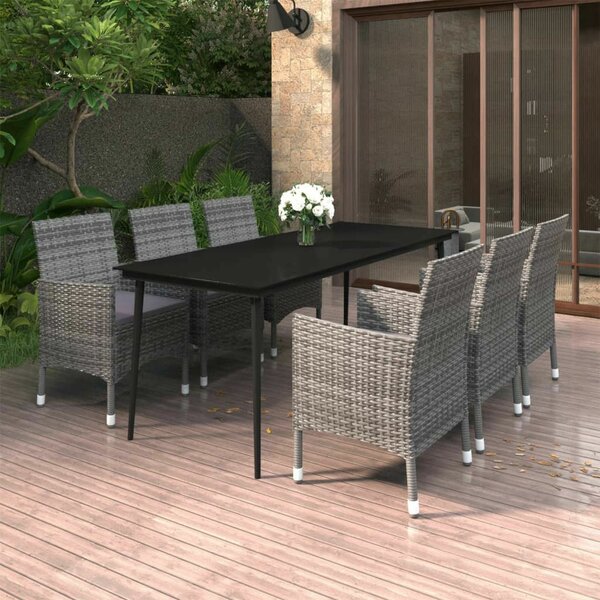 VidaXL 7 részes polyrattan és üveg kerti étkezőgarnitúra párnákkal