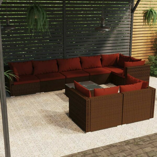 VidaXL 9 részes barna polyrattan kerti ülőgarnitúra párnákkal