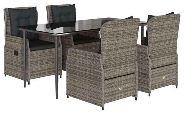 VidaXL 5 részes szürke polyrattan kerti étkezőgarnitúra párnával