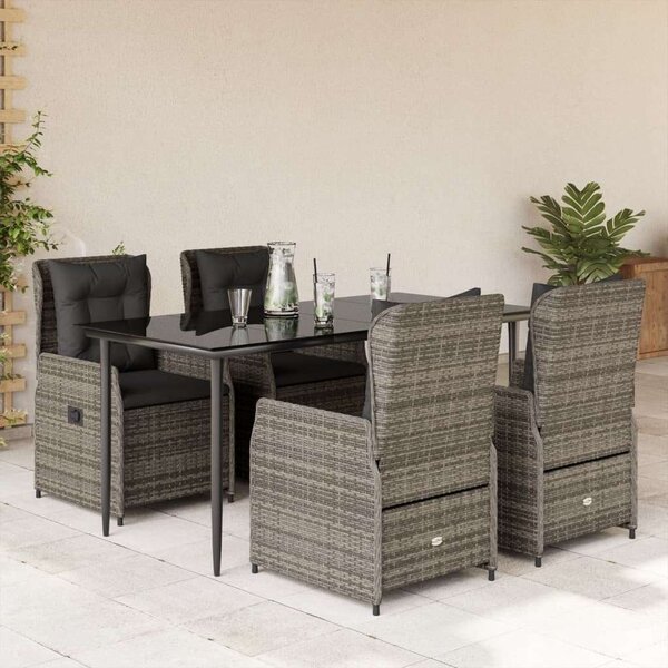 VidaXL 5 részes szürke polyrattan kerti étkezőgarnitúra párnával