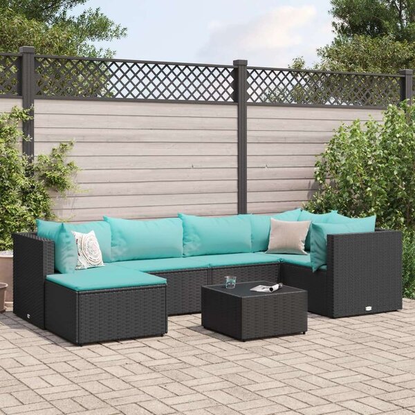 Polyrattan Kerti Ülőgarnitúra - 7 részes - Fekete