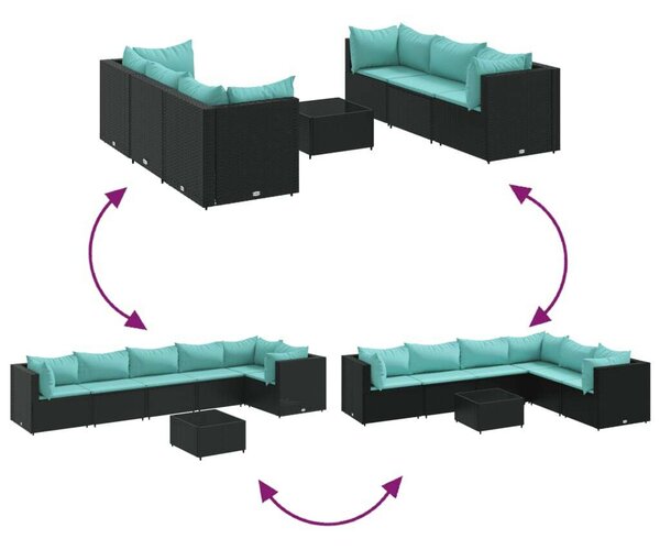 Polyrattan Kerti Ülőgarnitúra - 7 részes - Fekete