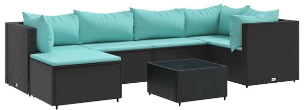 Polyrattan Kerti Ülőgarnitúra - 7 részes - Fekete