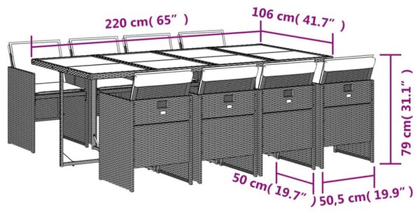 Polyrattan Kerti Étkezőgarnitúra - 9 részes - Szürke