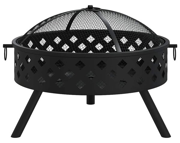 Acél XXL méretű tűztál piszkavassal 58 cm