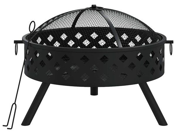 Acél XXL méretű tűztál piszkavassal 58 cm