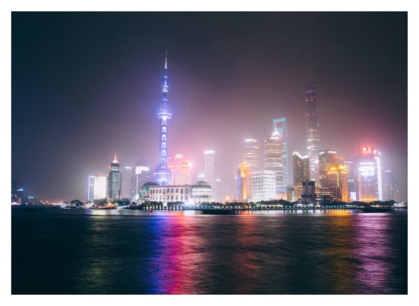 Éjszakai Shanghai képe (üvegen) (70x50 cm)