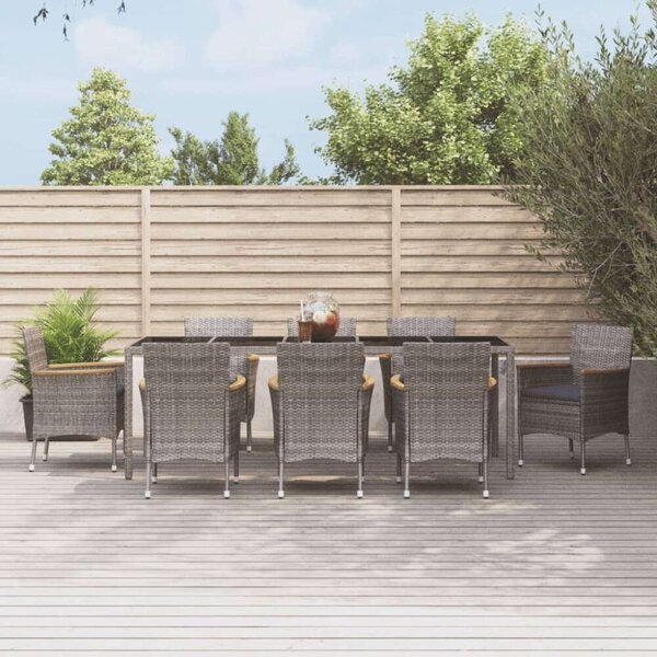 Polyrattan Kerti Étkezőgarnitúra - 9 részes - Szürke