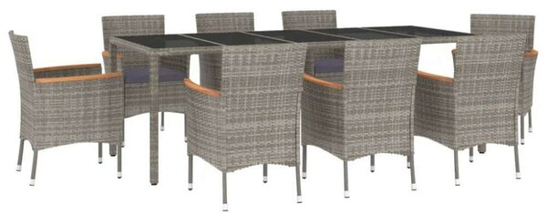 Polyrattan Kerti Étkezőgarnitúra - 9 részes - Szürke