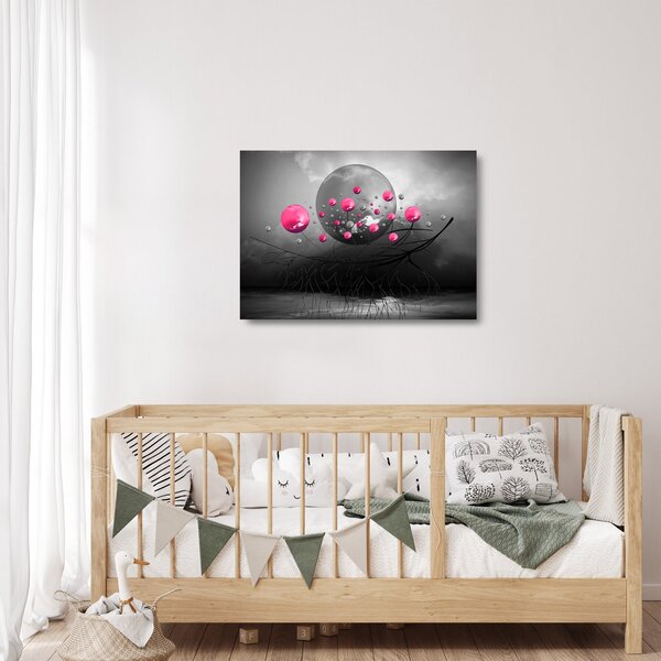 Rózsaszín absztrakt gömbök képe (üvegen) (70x50 cm)