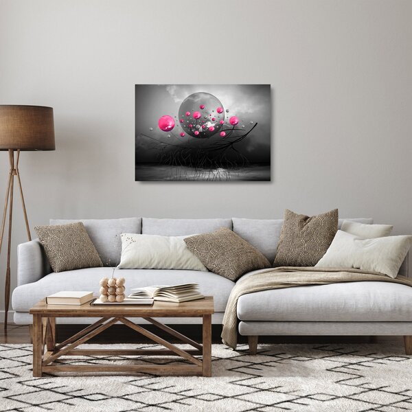Rózsaszín absztrakt gömbök képe (üvegen) (70x50 cm)
