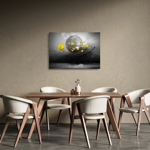 Kép- sárga absztrakt gömbök (üvegen) (70x50 cm)