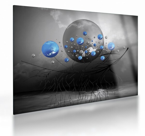 Kék absztrakt gömbök képe (üvegen) (70x50 cm)