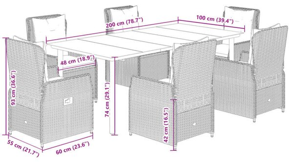 VidaXL Polyrattan Kerti Étkezőgarnitúra - 7 részes - Szürke