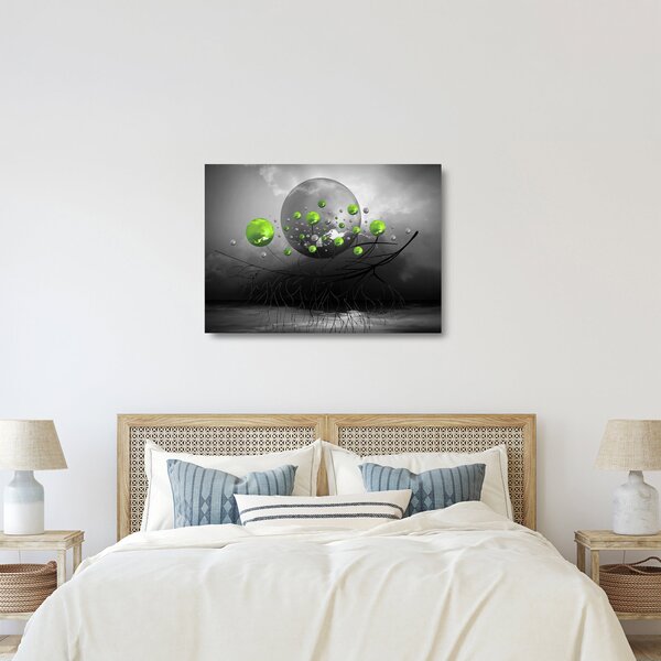 Zöld absztrakt gömbök képe (üvegen) (70x50 cm)