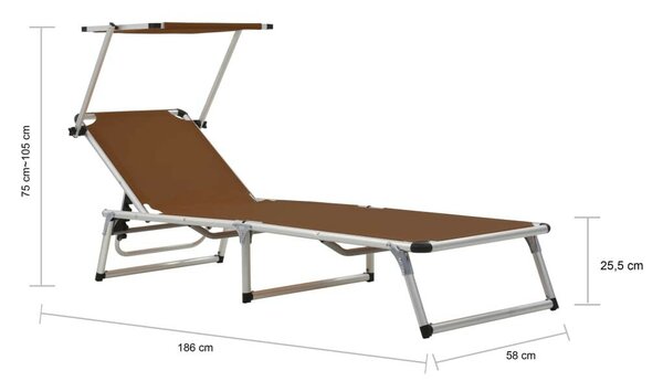 VidaXL Napozóágy - Barna - Összecsukható - 186cm