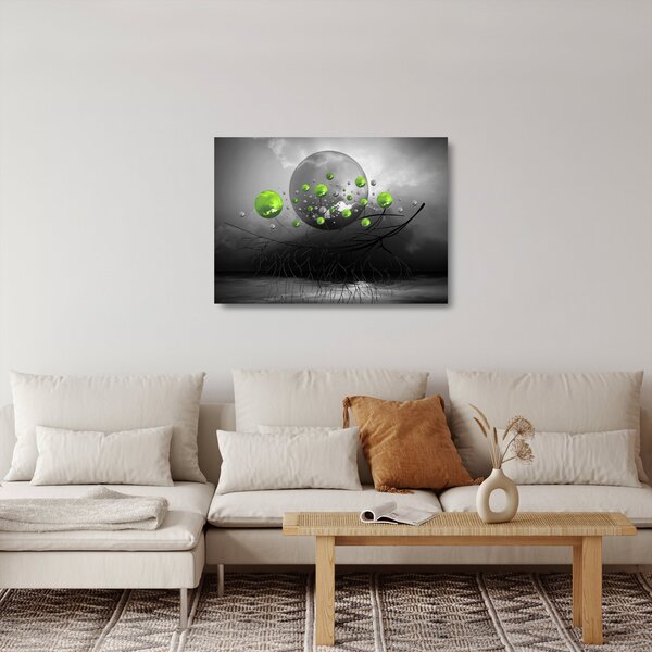 Zöld absztrakt gömbök képe (üvegen) (70x50 cm)