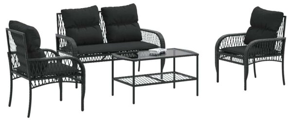 VidaXL 4 részes fekete polyrattan kerti ülőgarnitúra párnákkal