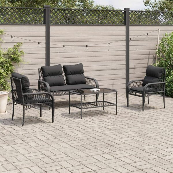 VidaXL 4 részes fekete polyrattan kerti ülőgarnitúra párnákkal